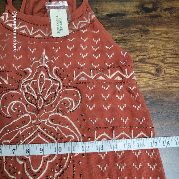 Forever 21 Chiffon Slip Dress L Embellished Beaded Boho Western Southwestern NWT - Picture 7 of 9
